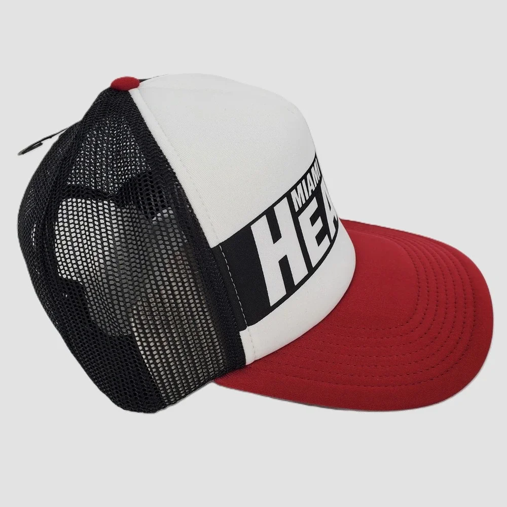 47‎ Brand Miami Heat NBA Youth Stack Line Trucker Hat Black White Red Snapback